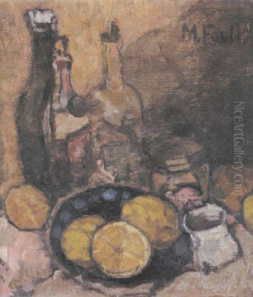 Stilleben Mit Flaschen Und Zitronen Oil Painting by Maria Hiller-Foell