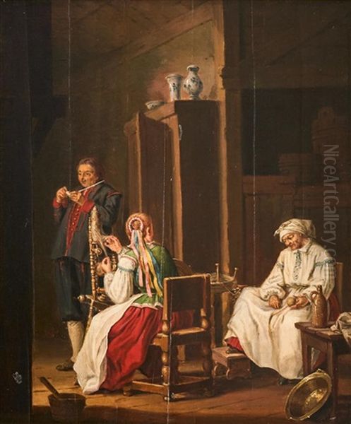 Interior Med Blekingsbor Oil Painting by Pehr Hillestroem