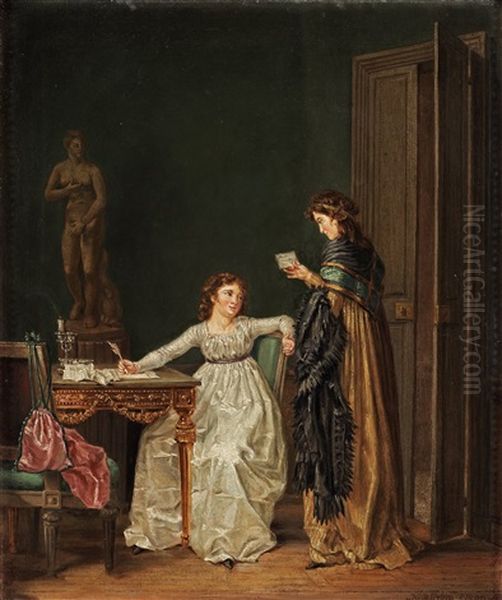 Karleksbrevet (the Love Letter) Oil Painting by Pehr Hillestroem