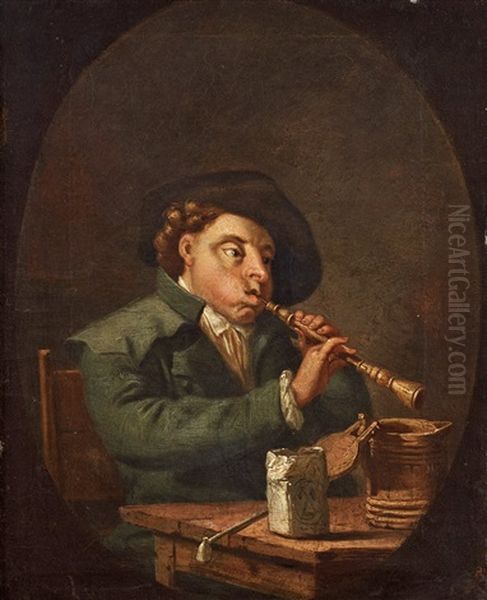 A Flute Player Oil Painting by Pehr Hillestroem