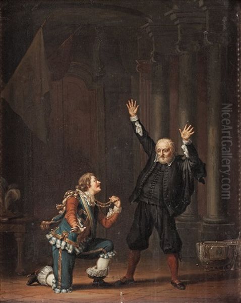 Scene From The Drama Helmfelt, Act 5, Scene 4 Oil Painting by Pehr Hillestroem