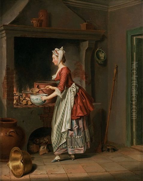 En Piga Hoser Sappa Utur En Kiettel - I En Skal (a Maid Is Pouring Soup) by Pehr Hillestroem