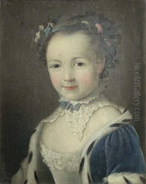 Portrait Of A Young Lady In A Blue Cloak Trimmed With Ermine Oil Painting by Pehr Hillestroem