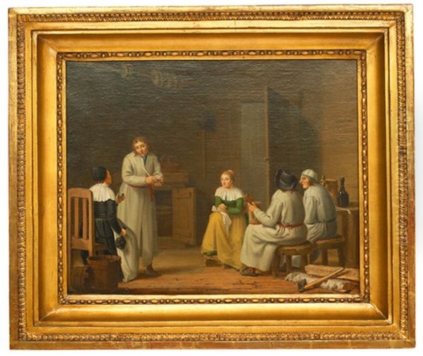 Interior Med Allmogefolk Oil Painting by Pehr Hillestroem