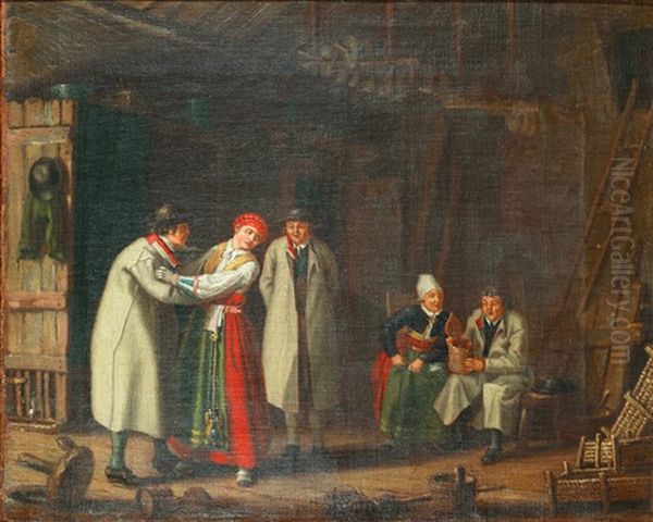 Interior Med Vingakersfolk Oil Painting by Pehr Hillestroem