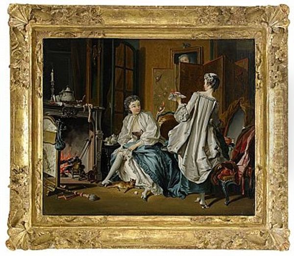 Morgontoilette - Boudoirinterior Oil Painting by Pehr Hillestroem