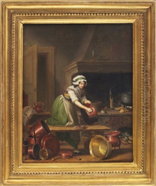 Piga Skurar Koppar I Ett Kok Oil Painting by Pehr Hillestroem