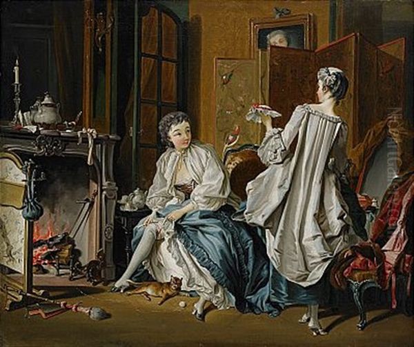 Morgontoilette - Boudoirinterior Oil Painting by Pehr Hillestroem