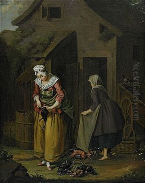 Gardsexterior Med Kvinnor Oil Painting by Pehr Hillestroem