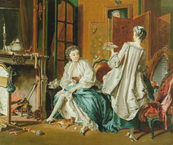 Morgontoilette - Boudoirinterior Oil Painting by Pehr Hillestroem