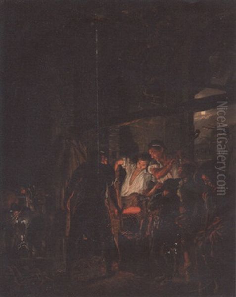 A Blacksmith's Forge Oil Painting by Pehr Hillestroem