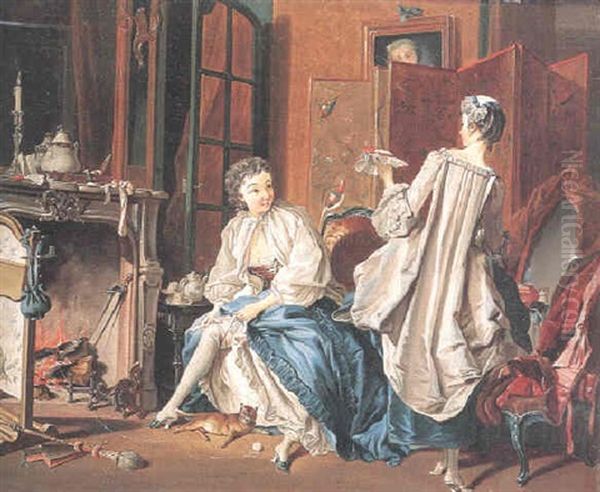 Morgontoilette - Boudoirinterior Oil Painting by Pehr Hillestroem