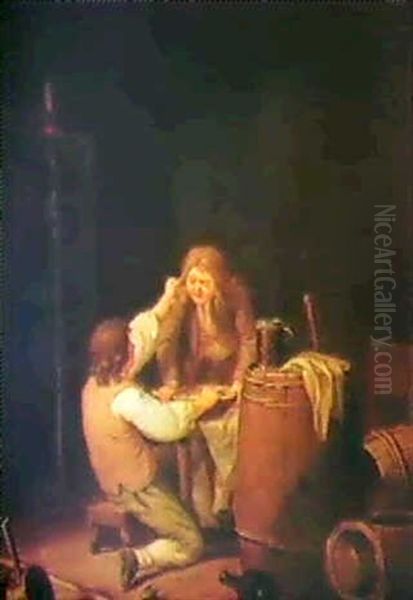 Tvanne Gassar Luggas Om Ett Vallingsfat Oil Painting by Pehr Hillestroem