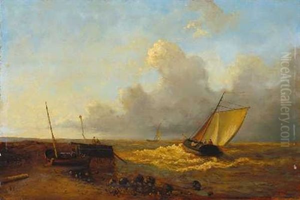 Auslaufende Segelboote Bei Sturmischer See Oil Painting by Adrianus David Hilleveld