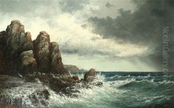 Wind Against Tide', Cape Arundel, Maine, U.s.a Oil Painting by William Henry Hilliard