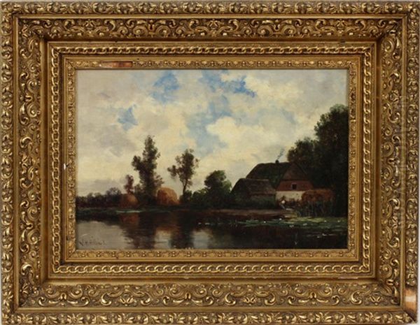 Cottage On Forest Lake Oil Painting by William Henry Hilliard