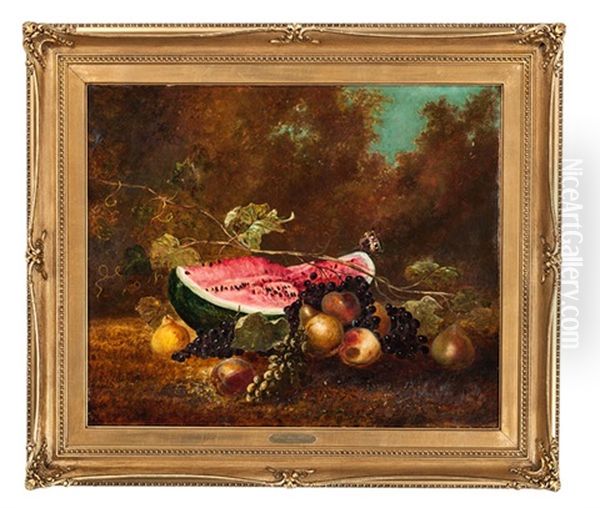 Still Life With Watermelon And Butterfly Oil Painting by William Henry Hilliard