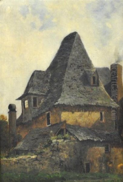 Thatched Roof Cottage Oil Painting by William Henry Hilliard