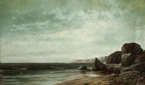 New England Coastline Oil Painting by William Henry Hilliard