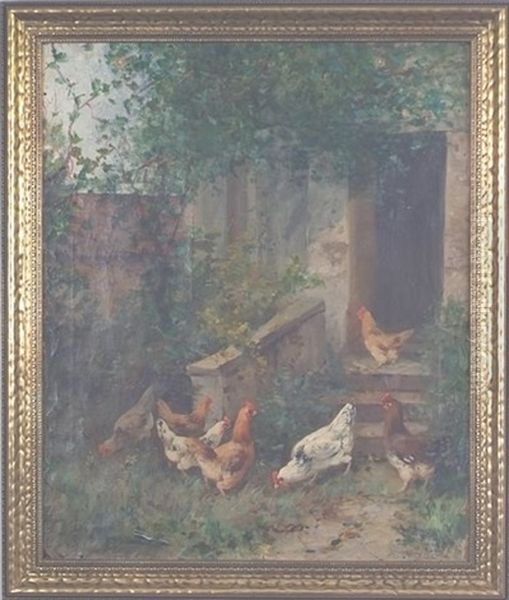 Chickens Oil Painting by William Henry Hilliard