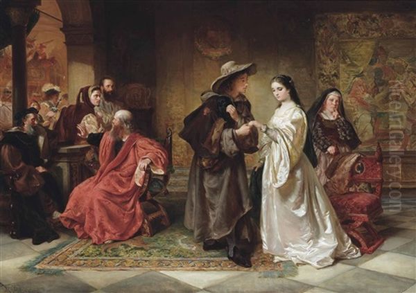 Romeo And Juliet Meeting At The Capulets Ball Oil Painting by Robert Alexander Hillingford