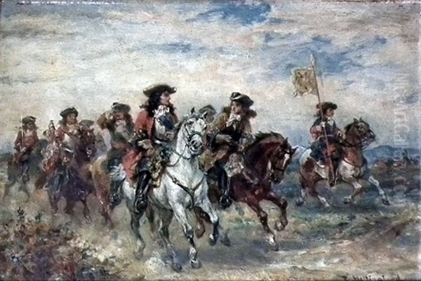 A Troop Of Royalists On Horseback by Robert Alexander Hillingford