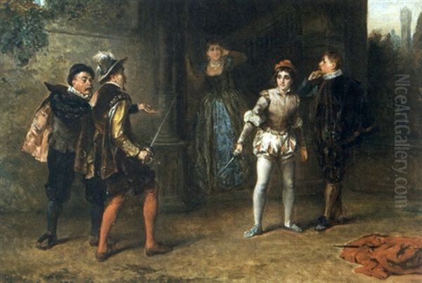 The Duel Between Ronald Leslie And The Duke Of Chateau Range Oil Painting by Robert Alexander Hillingford