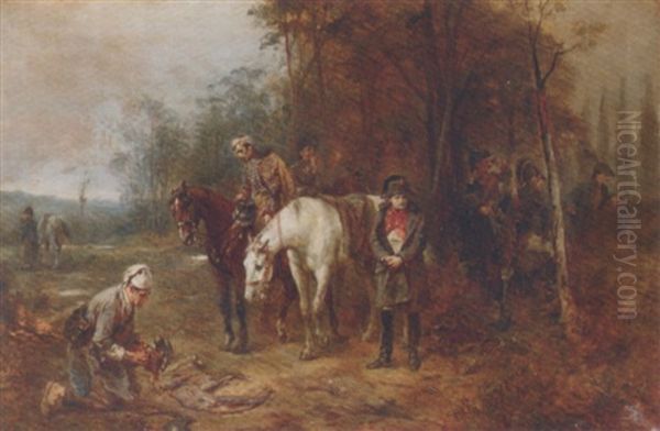 Napoleon And His Troops Resting Oil Painting by Robert Alexander Hillingford