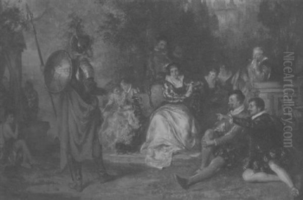 Theaterauffuhrung In Historischen Kostumen Vor Einer Parkkulisse Oil Painting by Robert Alexander Hillingford