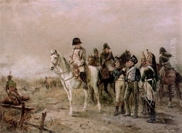 The Turning Point At Waterloo: Sunday 18th June 1815 (the Prussian Hussar Captured About Three O'clock) Oil Painting by Robert Alexander Hillingford