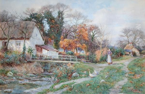 Autumn Sunshine, Pen Y Bont Cottage, Llan Conway Oil Painting by Ralph William Bardill