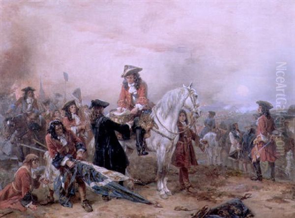 Marlborough Signing The Despatch At Blenheim Oil Painting by Robert Alexander Hillingford