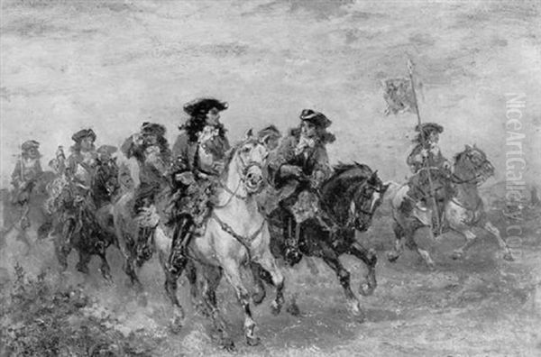 A Troop Of Royalists On Horseback Oil Painting by Robert Alexander Hillingford