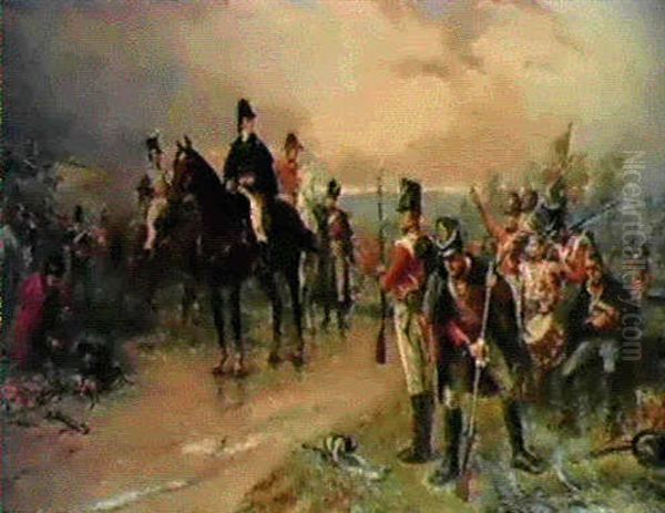 Wellington At Waterloo, The Dawn Of Day, June 18th 1815 Oil Painting by Robert Alexander Hillingford