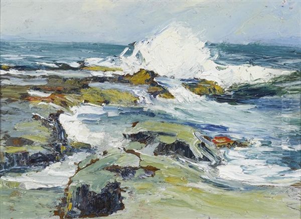 Waves Crashing On The Shore Oil Painting by Anna Althea Hills