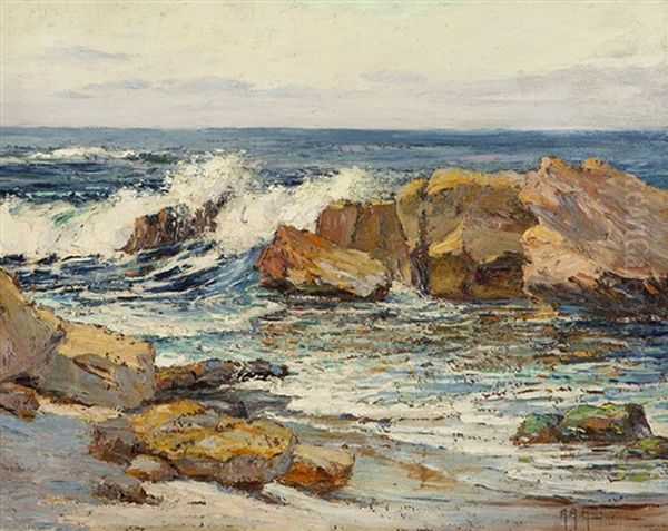 Rocks And Surf Near Laguna Beach Oil Painting by Anna Althea Hills