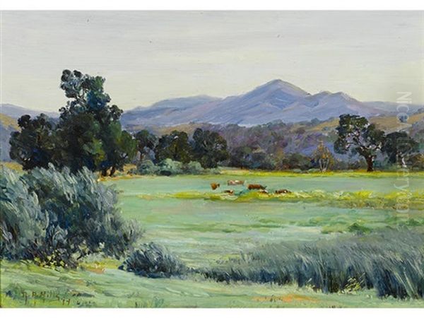 Cows In A Pasture With Hills Beyond Oil Painting by Anna Althea Hills