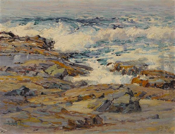 The Dancing Sea, Mussel Rocks, Laguna Beach Oil Painting by Anna Althea Hills