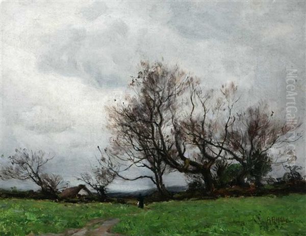 Figure In Country Landscape Oil Painting by Anna Althea Hills