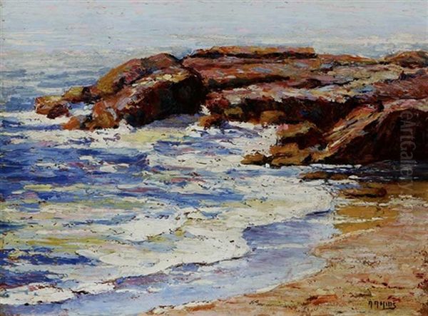 Waves And Rocks, Laguna Oil Painting by Anna Althea Hills