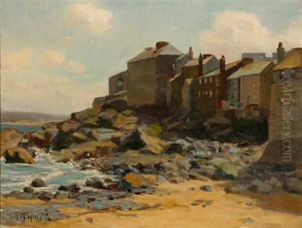 Houses In Coastal Scene Oil Painting by Anna Althea Hills