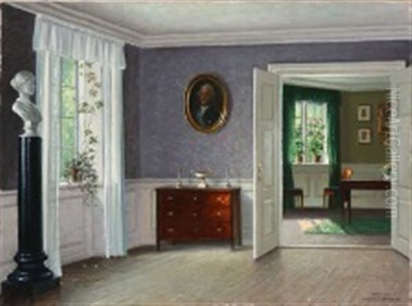 Living Room Interior From Bakkehuset Oil Painting by Hans Hilsoe