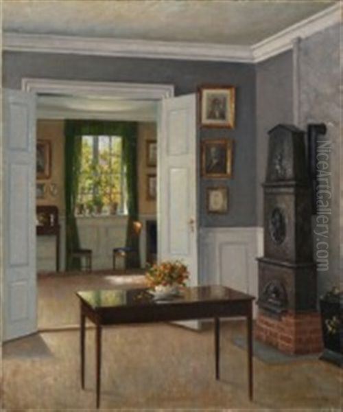 Living Room Interior From Bakkehuset Oil Painting by Hans Hilsoe