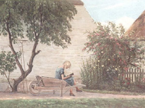 Girl In A Garden Oil Painting by Hans Hilsoe