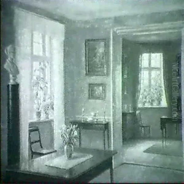 Stueinterior Oil Painting by Hans Hilsoe