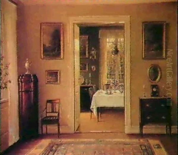 Looking Through To The Dining Room. Oil Painting by Hans Hilsoe