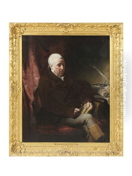 Portrait Of Sir Walter Spencer-stanhope (1749-1822), Seated At A Table Holding A Book Oil Painting by William Hilton the Younger