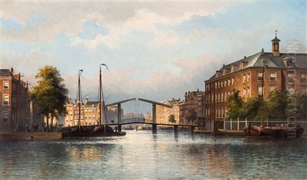 Canal Scene Oil Painting by Eduard Alexander Hilverdink