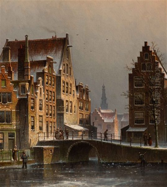 The Langebrugsteeg In Amsterdam On A Winter Day Oil Painting by Eduard Alexander Hilverdink