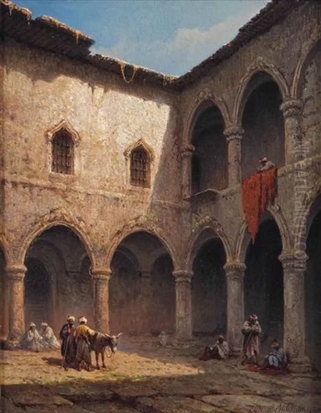 In The Courtyard Oil Painting by Eduard Alexander Hilverdink